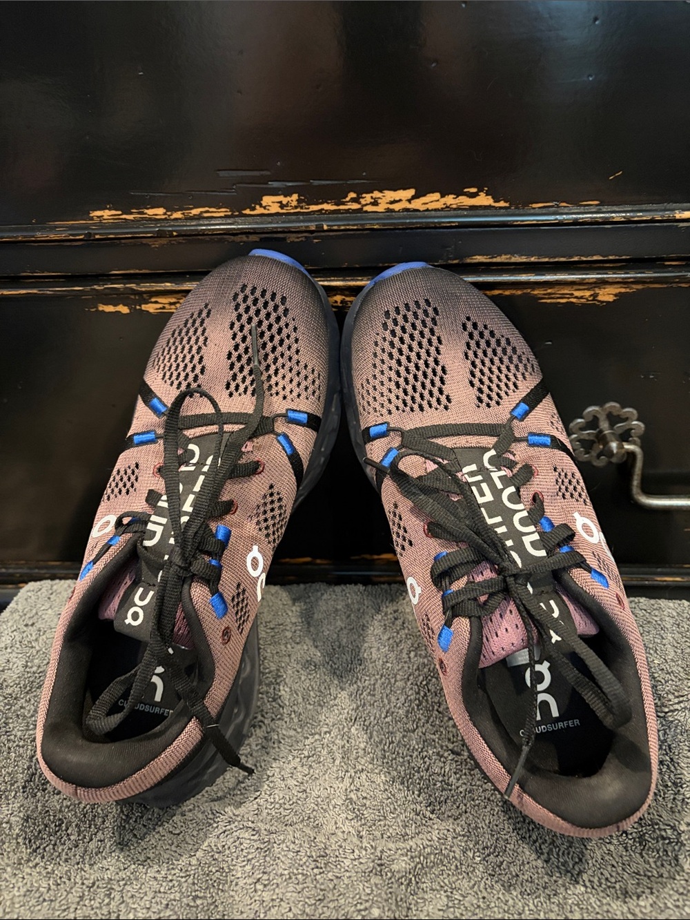 On Running Women’s Cloudsurfer Sneakers - Mauve with Black and Blue Accents